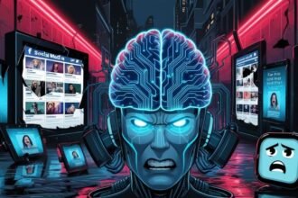 कंप्यूटर स्क्रीन पर AI और डिजिटल डेटा के बीच संघर्ष को दर्शाती छवि, जिसमें 'ब्रेन रॉट' का प्रभाव दिखाया गया है।