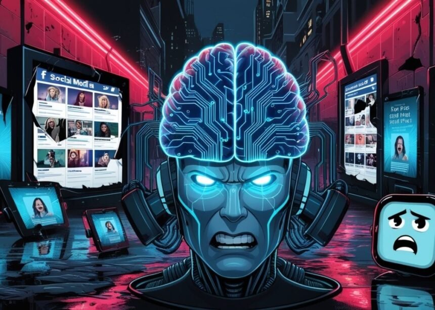 कंप्यूटर स्क्रीन पर AI और डिजिटल डेटा के बीच संघर्ष को दर्शाती छवि, जिसमें 'ब्रेन रॉट' का प्रभाव दिखाया गया है।