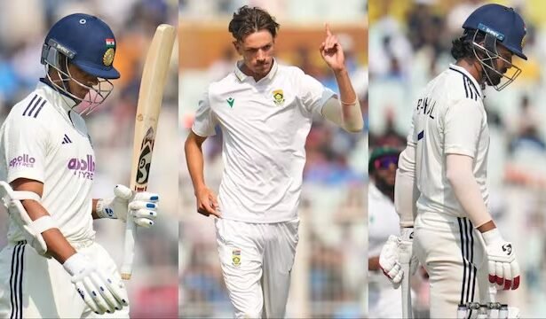 कोलकाता टेस्ट क्रिकेट: भारत बनाम दक्षिण अफ्रीका, तीसरे दिन का खेल, भारतीय बल्लेबाज विकेट गंवाते हुए और स्पिनर गेंदबाजी करते हुए।