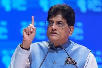 केंद्रीय वाणिज्य एवं उद्योग मंत्री पीयूष गोयल राष्ट्रीय व्यापार नेतृत्वकर्ता सम्मेलन में संबोधन देते हुए।