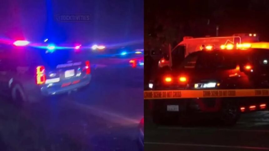 स्टॉकटन, कैलिफ़ोर्निया के एक बैंक्वेट हॉल के बाहर पुलिस और एंबुलेंस लगी हुई हैं, जहाँ गोलीबारी में 4 लोगों की मौत और 10 घायल हुए।