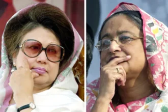 बांग्लादेश की पूर्व प्रधानमंत्री खालिदा जिया और शेख हसीना की तस्वीर, तीन दशक की महिला नेतृत्व वाली राजनीति का अंत दर्शाती हुई