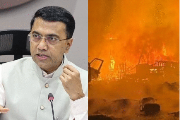 गोवा के अर्पोरा नाइट क्लब में लगी भीषण आग के बाद धुआँ उठता परिसर, राहत कार्य में जुटी फायर ब्रिगेड और पुलिस टीमें।