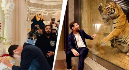 फुटबॉल स्टार लियोनेल मेसी जामनगर के वंतारा में राधिका मर्चेंट के साथ एक खुली जीप में सफारी का आनंद लेते हुए और जंगली जानवरों (शेर और बाघ) को देखते हुए।