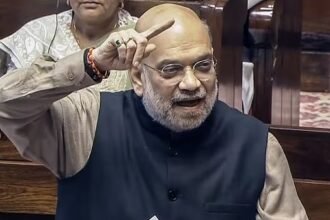 राज्यसभा में वंदे मातरम् पर चर्चा के दौरान बोलते हुए केंद्रीय गृह मंत्री अमित शाह