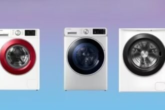 एक आधुनिक 7 किलोग्राम क्षमता वाली फुली ऑटोमैटिक वाशिंग मशीन, जो इनवर्टर टेक्नोलॉजी और स्टेन रिमूवल मोड जैसी सुविधाओं को दर्शाती है।