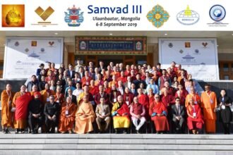 भारत मंडपम, नई दिल्ली में आयोजित होने वाले दूसरे वैश्विक बौद्ध शिखर सम्मेलन का दृश्य