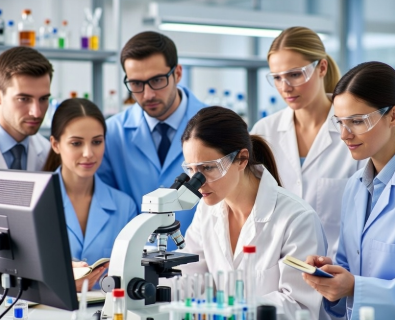 शोधकर्ता लैब में स्टेम कोशिकाओं और सहायक कोशिकाओं पर अध्ययन करते हुए