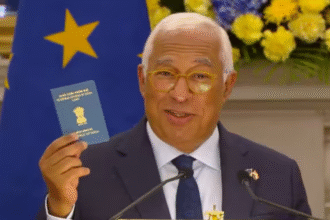 भारत-ईयू समझौते के दौरान OCI कार्ड दिखाते यूरोपीय परिषद अध्यक्ष एंतोनियो कोस्टा