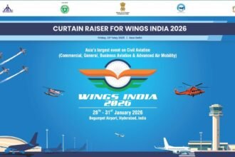 नागर विमानन मंत्री राममोहन नायडू की उपस्थिति में विंग्स इंडिया 2026 के उद्घाटन समारोह का दृश्य