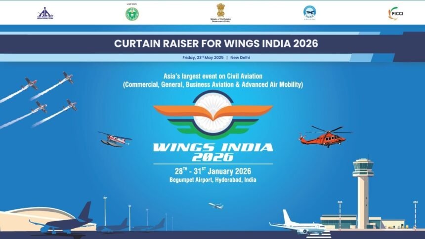 नागर विमानन मंत्री राममोहन नायडू की उपस्थिति में विंग्स इंडिया 2026 के उद्घाटन समारोह का दृश्य