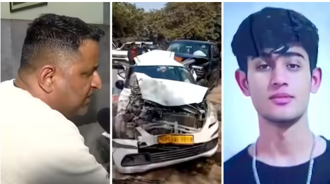 दिल्ली में हुए SUV हादसे के बाद क्षतिग्रस्त गाड़ी और मौके पर मौजूद पुलिसकर्मी