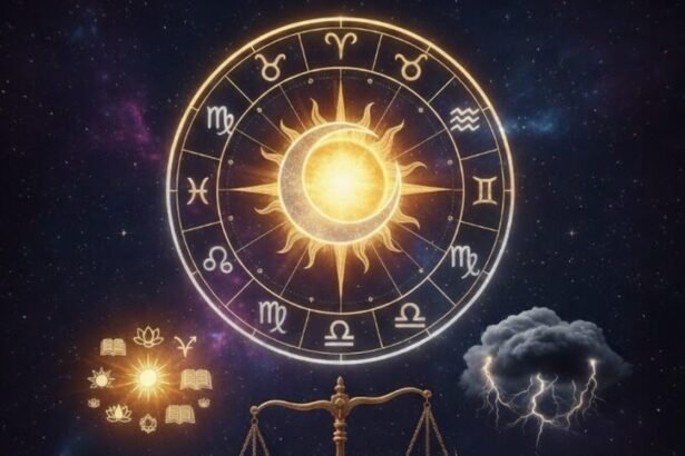 राशियों का चक्र और ग्रहों की स्थिति दर्शाता ज्योतिषीय राशिफल