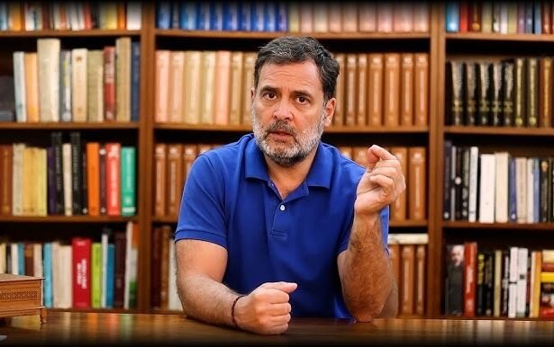 लोकसभा में महिला आरक्षण बिल पर बहस के दौरान राहुल गांधी और स्पीकर ओम बिरला के बीच चर्चा का दृश्य, सदन में मौजूद सांसद और गंभीर माहौल