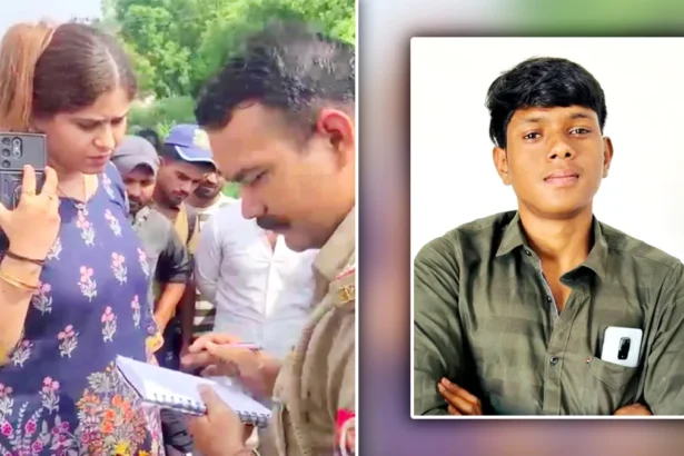 शाहजहांपुर में सड़क हादसे के बाद हाईवे पर प्रदर्शन करते मृतक युवक के परिजन और ग्रामीण, मौके पर मौजूद पुलिसकर्मी स्थिति संभालते हुए।