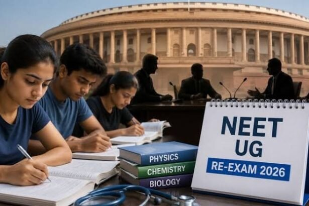 NEET परीक्षा से जुड़ा प्रतीकात्मक चित्र, मोबाइल फोन पर फर्जी पेपर बेचने के संदेश और पुलिस कार्रवाई का संकेत