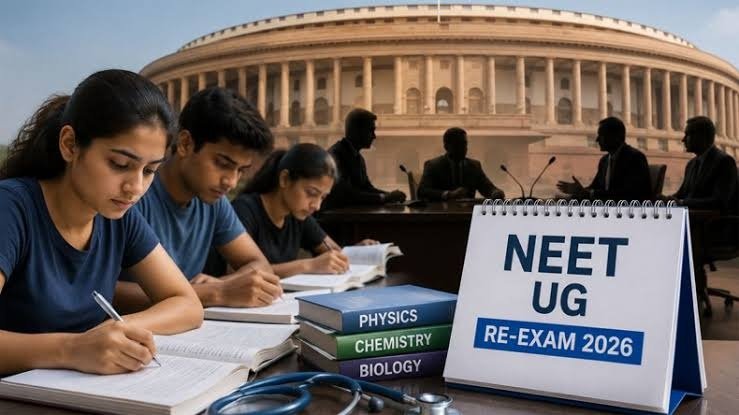 NEET परीक्षा से जुड़ा प्रतीकात्मक चित्र, मोबाइल फोन पर फर्जी पेपर बेचने के संदेश और पुलिस कार्रवाई का संकेत