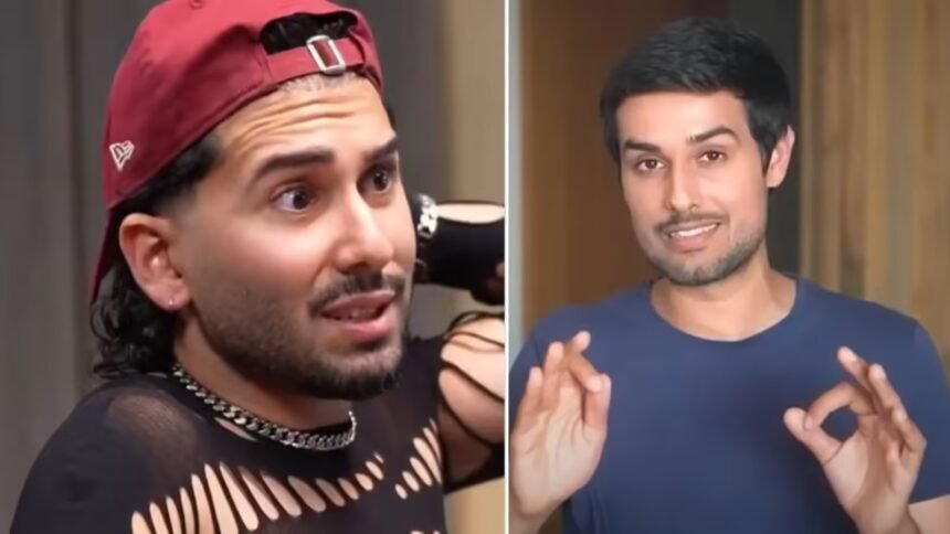 सोशल मीडिया पर्सनैलिटी ओरी (ओरहान अवत्रामणि) पॉडकास्ट में बातचीत करते हुए नजर आ रहे हैं, जबकि दूसरी ओर यूट्यूबर ध्रुव राठी की तस्वीर दिखाई दे रही है। दोनों के बीच बयानबाजी को लेकर सोशल मीडिया पर विवाद छिड़ा हुआ है।