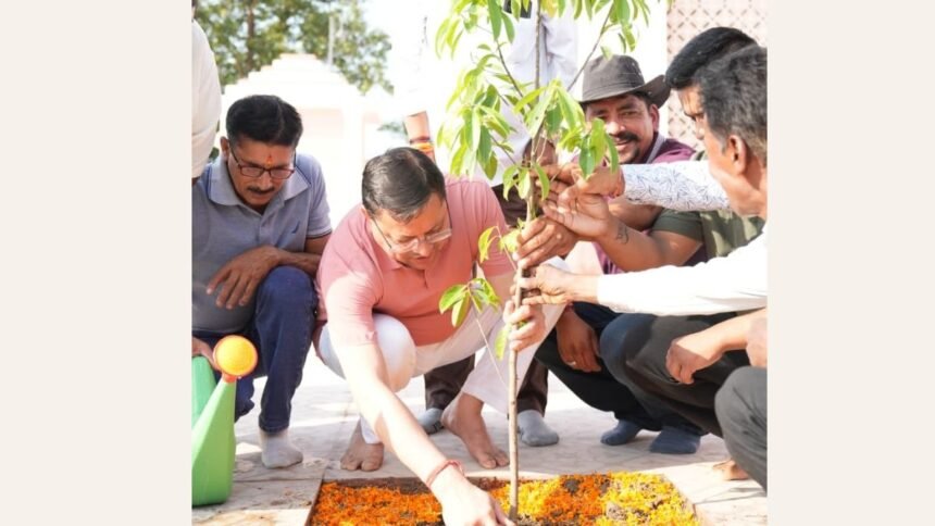 माता पूर्णागिरि मंदिर परिसर में मुख्यमंत्री पुष्कर सिंह धामी सफाई अभियान के दौरान श्रमदान करते हुए और रुद्राक्ष का पौधा लगाते हुए दिखाई दे रहे हैं