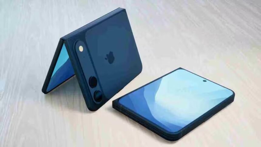 Apple के पहले Foldable iPhone का कॉन्सेप्ट डिजाइन, जिसमें बड़ी फोल्डिंग स्क्रीन, प्रीमियम मेटल बॉडी और आधुनिक स्मार्टफोन तकनीक दिखाई दे रही है। डिवाइस के सितंबर 2026 में लॉन्च होने की चर्चा तेज है