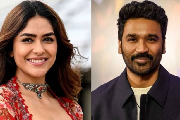 धनुष और मृणाल ठाकुर की कोलाज तस्वीर, जिसमें दोनों सितारे मुस्कुराते हुए नजर आ रहे हैं। रिपोर्ट्स में उनके कथित ब्रेकअप की चर्चा हो रही है।