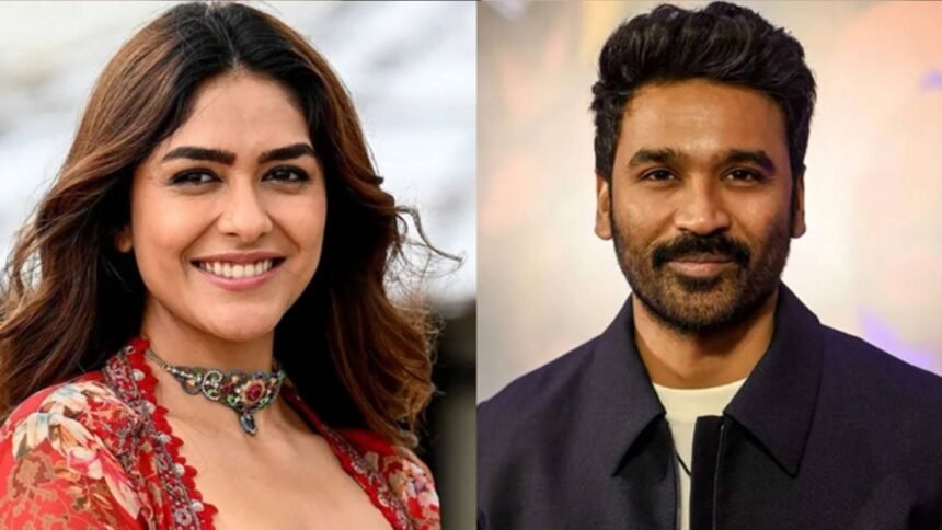 धनुष और मृणाल ठाकुर की कोलाज तस्वीर, जिसमें दोनों सितारे मुस्कुराते हुए नजर आ रहे हैं। रिपोर्ट्स में उनके कथित ब्रेकअप की चर्चा हो रही है।