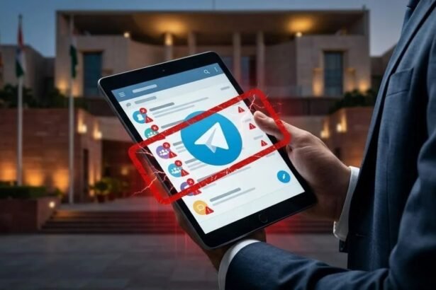 Telegram ऐप का लोगो मोबाइल स्क्रीन पर दिखाई दे रहा है। यह तस्वीर भारत सरकार द्वारा पाइरेटेड फिल्मों और कॉपीराइट उल्लंघन वाले कंटेंट को हटाने के लिए Telegram को जारी नोटिस से संबंधित है