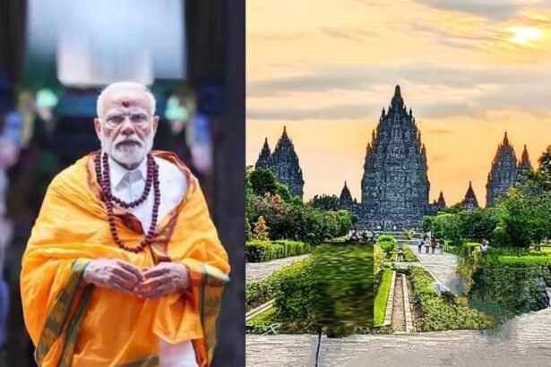 प्रधानमंत्री नरेंद्र मोदी इंडोनेशिया के ऐतिहासिक प्रम्बानन शिव मंदिर में राष्ट्रपति प्रबोवो सुबियांतो के साथ दर्शन करते हुए